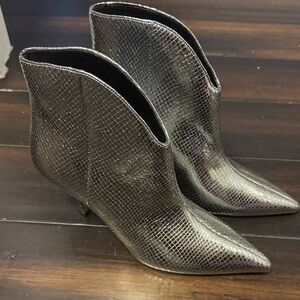 Marc Fisher Metallic Silver Pointed Toe Snakeskin Ankle Booties